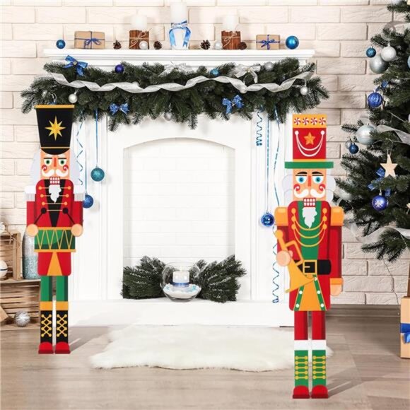 2 Pack Wooden Christmas Soldier Nutcracker Porch Decor 31.5 Inch - Picture 5 of 8